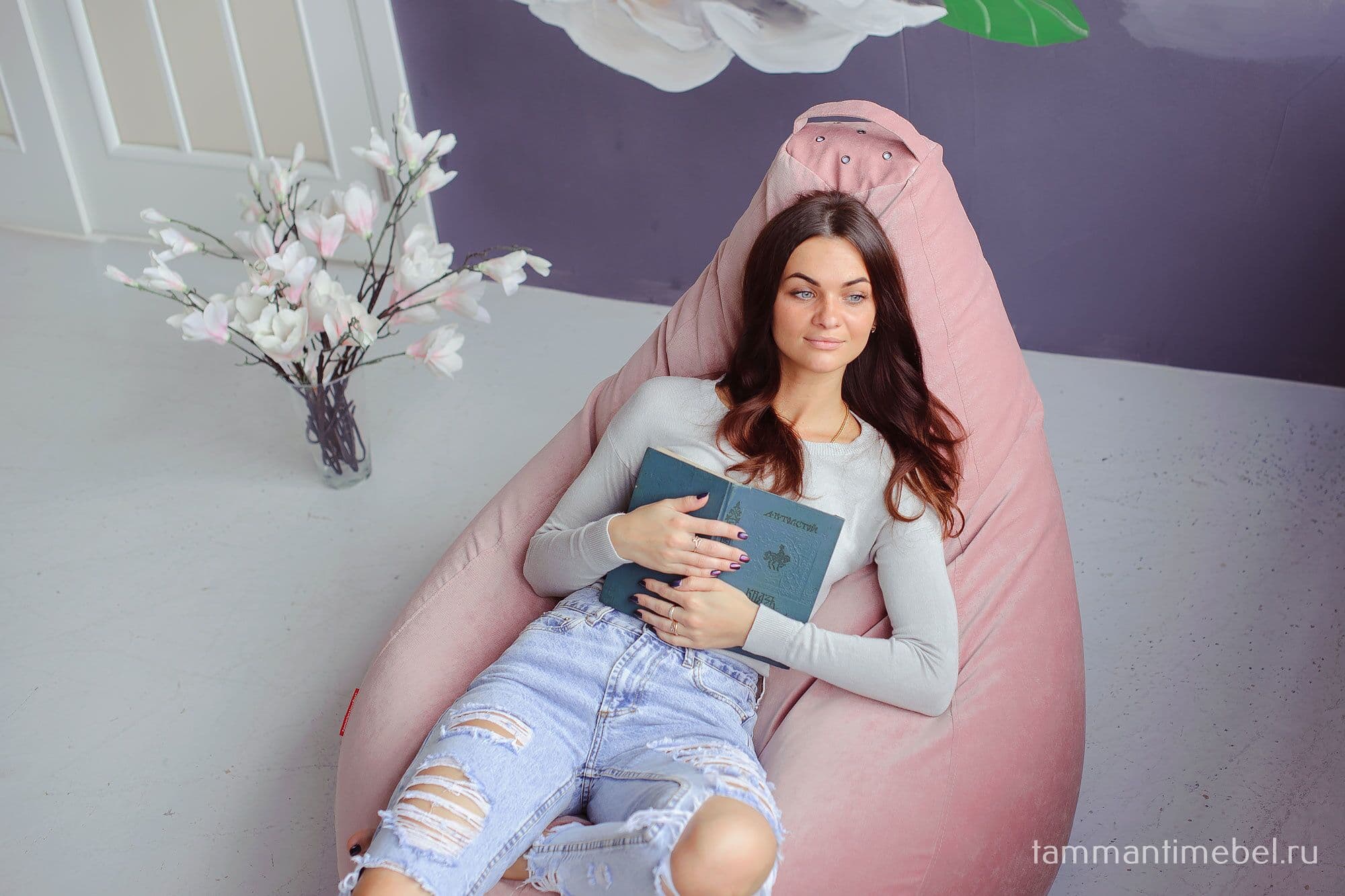 Розовое кресло-мешок из вельвета Босс Пудра, Роуз превью 5