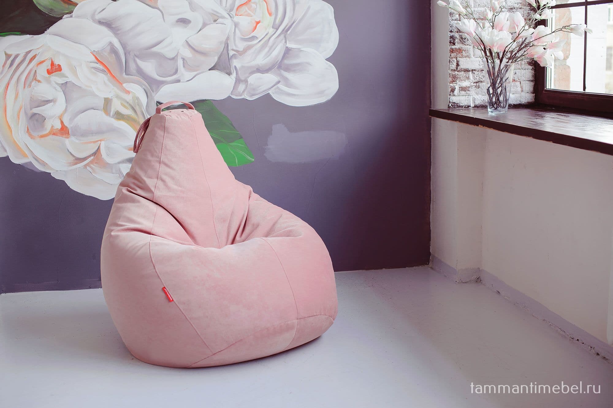 Розовое кресло-мешок из вельвета Босс Пудра, Роуз превью 7