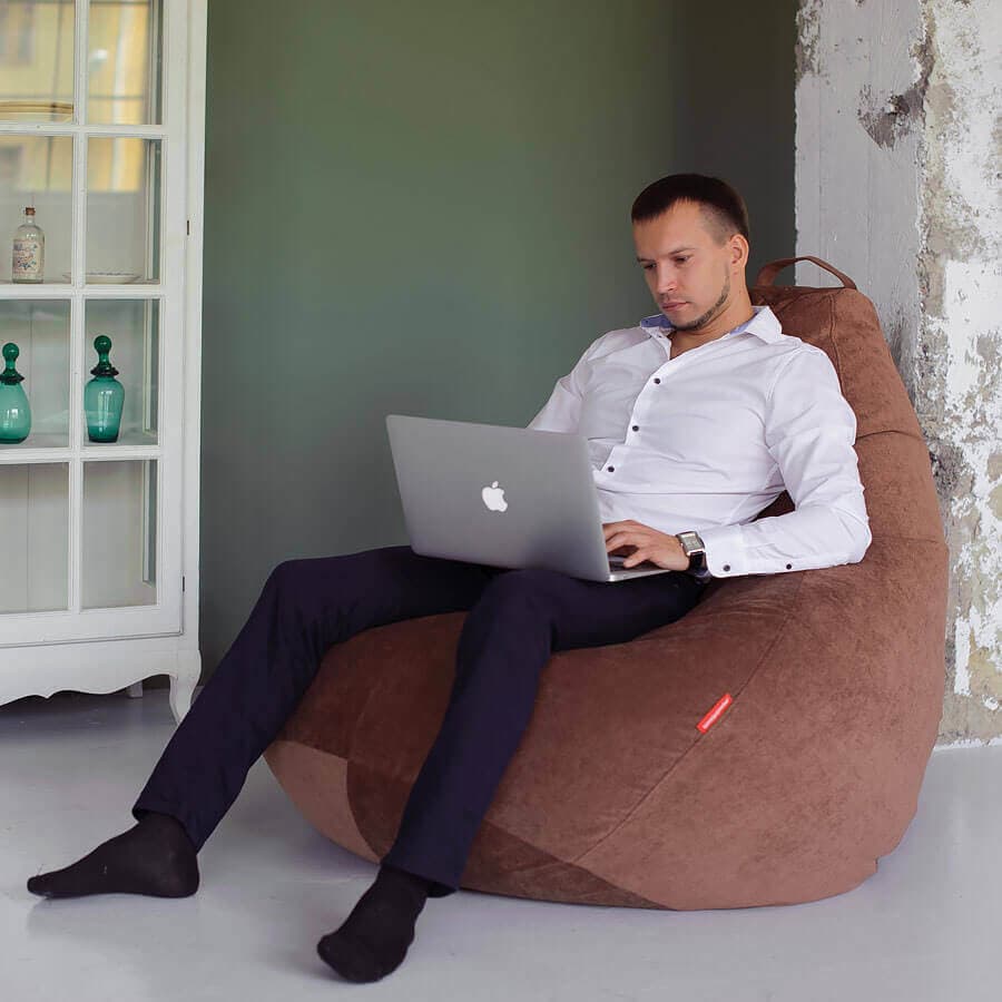 Шоколадное кресло-мешок из вельвета Босс Пудра, Шоколад превью 4